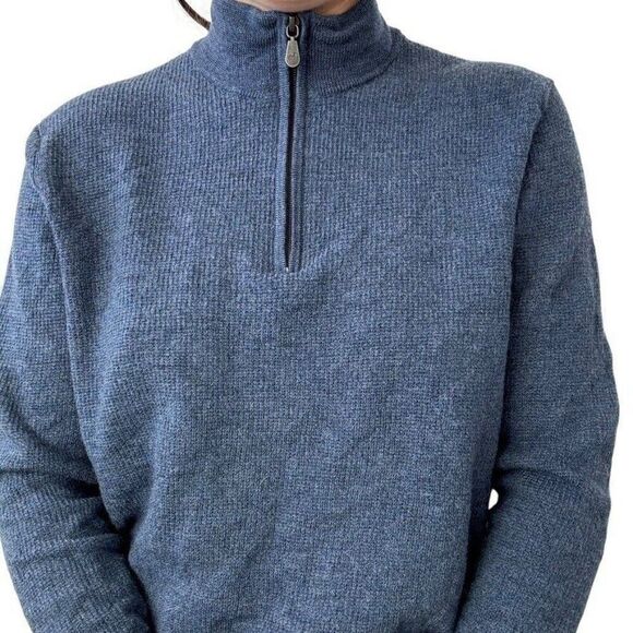 Raffi Womens Navy Blue 100% Extra Fine Merino Wool Quarter Zip Sweater Sz L - Picture 10 of 11